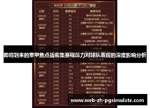 即将到来的意甲焦点战密集赛程压力对球队表现的深度影响分析 即将到来的意甲焦点战密集赛程压力对球队表现的深度影响分析